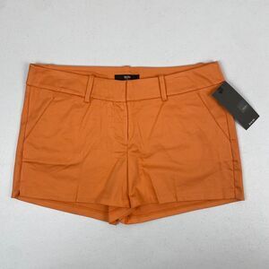 Mossimo Chino Shorts Womens 10 Orange Cotton Blend Mid Rise Zip Fly Casual NEW